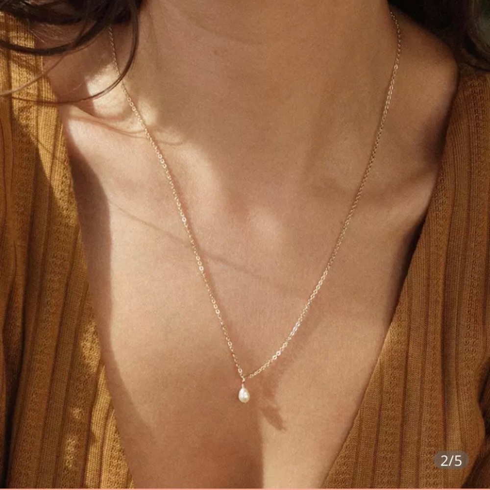 One Layer Pearl Pendant Necklace Handmade 14K Gold Filled Choker Boho